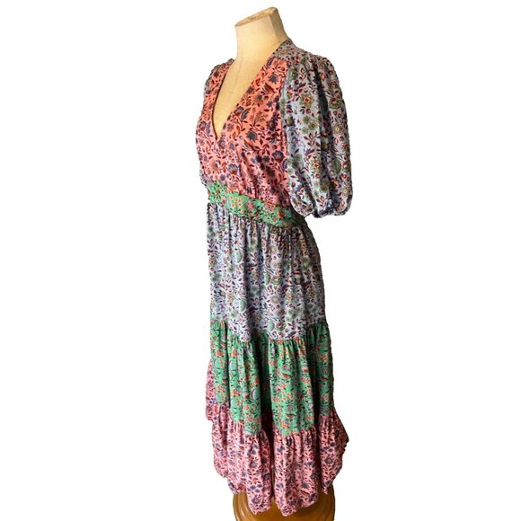 Boden Maxi Dress 10 R Cotton Colorful Smocked Pockets Short Sleeve Washable NEW - Picture 4 of 13